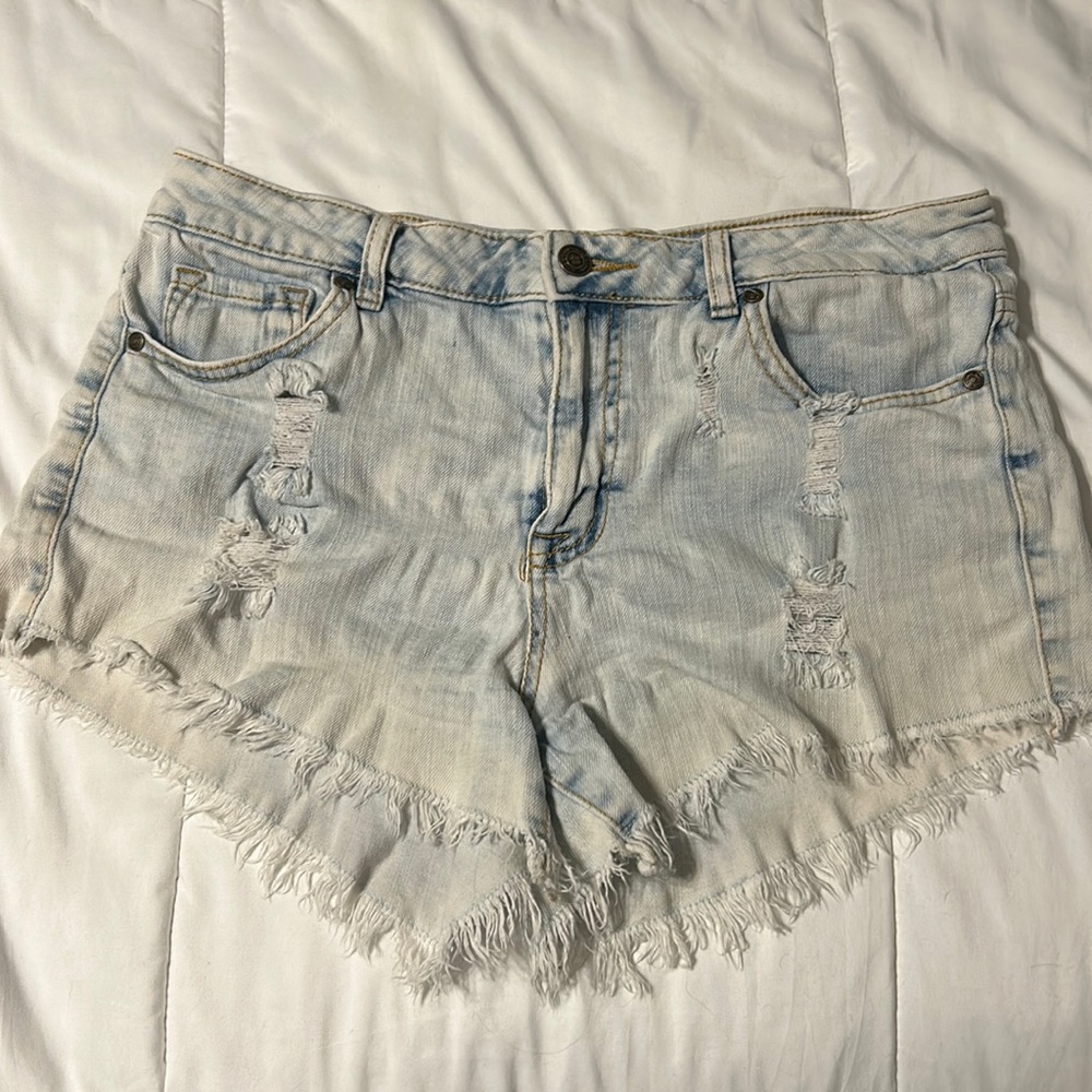 Distressed jean shorts